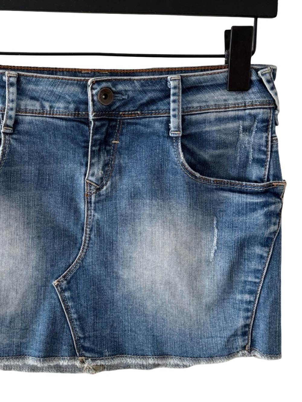 ZARA TRF Denim Y2K Distressed Faded Denim Mini Skirt Raw Edge [Size US 02]